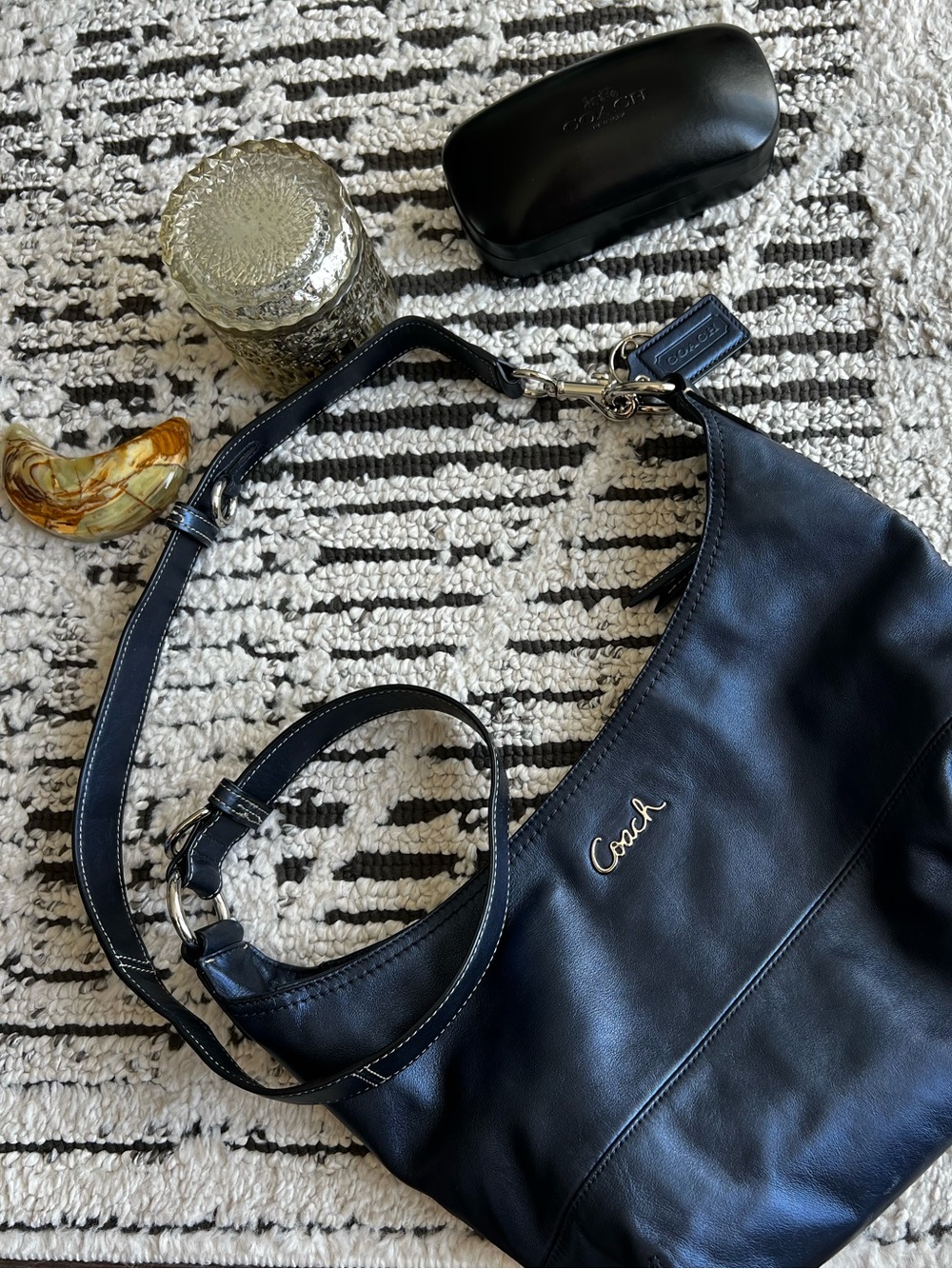 Coach Signature Hobo Shoulder Bag in Metallic Navy